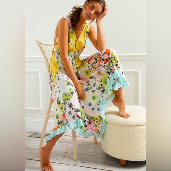 Anthropologie Margaux Sleep Dress  Large NWT Floral adjustable Ruffle V Neck - Picture 3 of 15